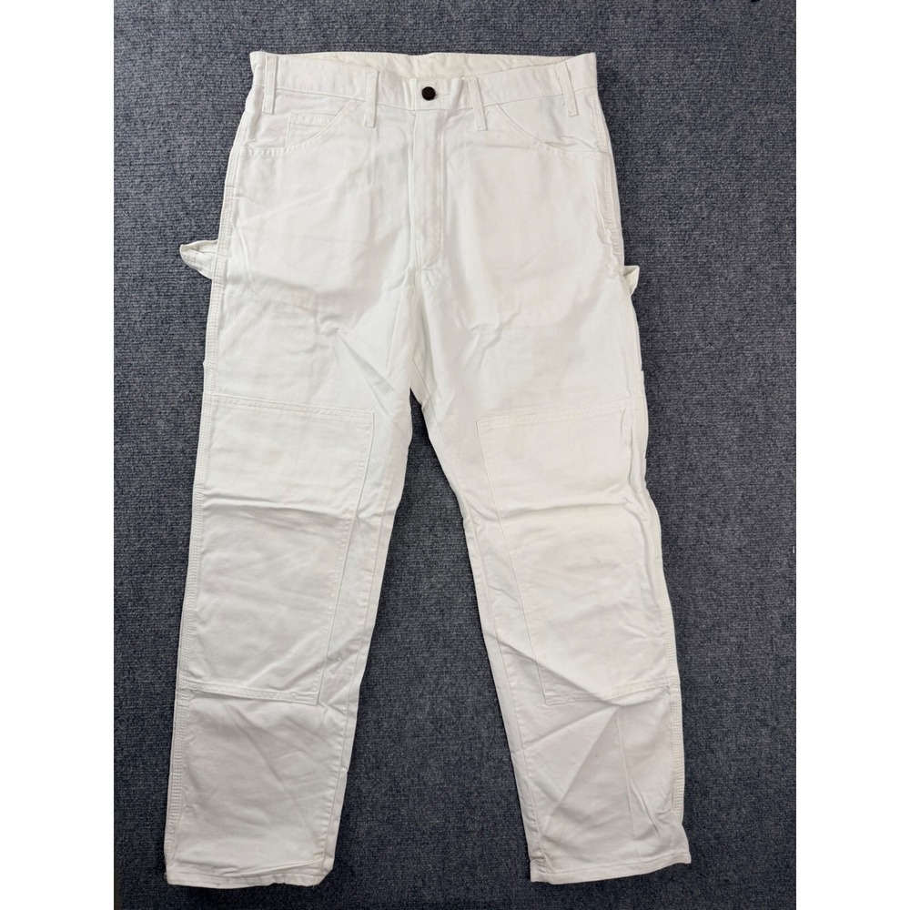 Dickies Mens 32x30 White Double Knee Carpenter Pants Cotton Canvas Workwear Y2K